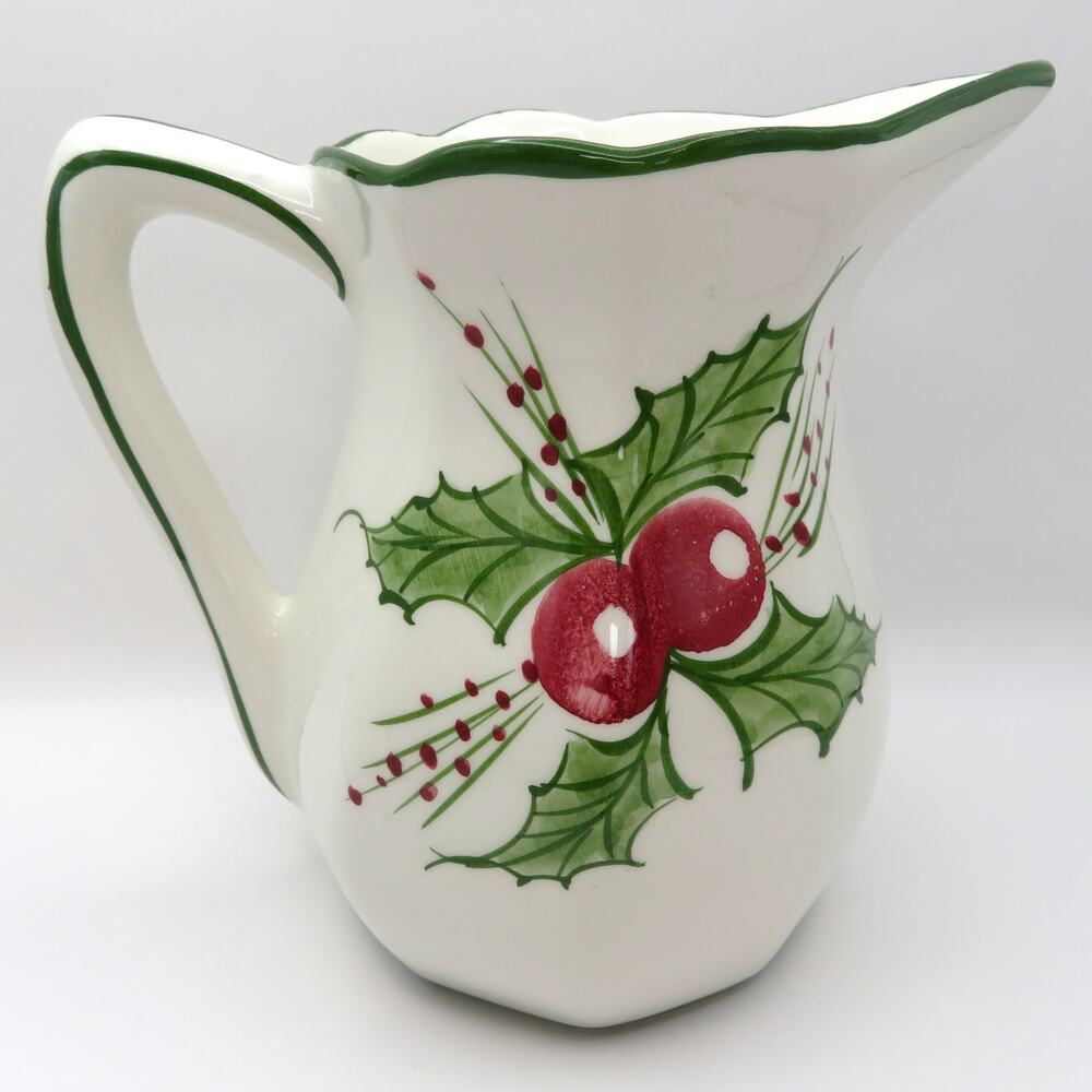 RCCL Portugal Hand Painted Holly Berries Ceramic Christmas Holiday Pitcher Jug